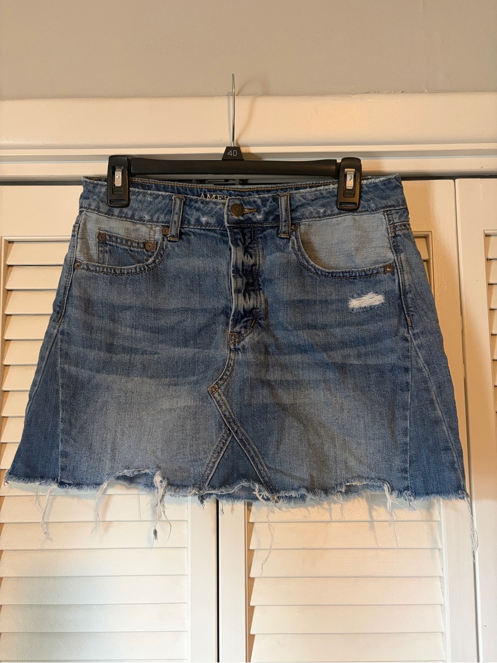 American Eagle Outfitters Light Blue Distressed Denim Skirt